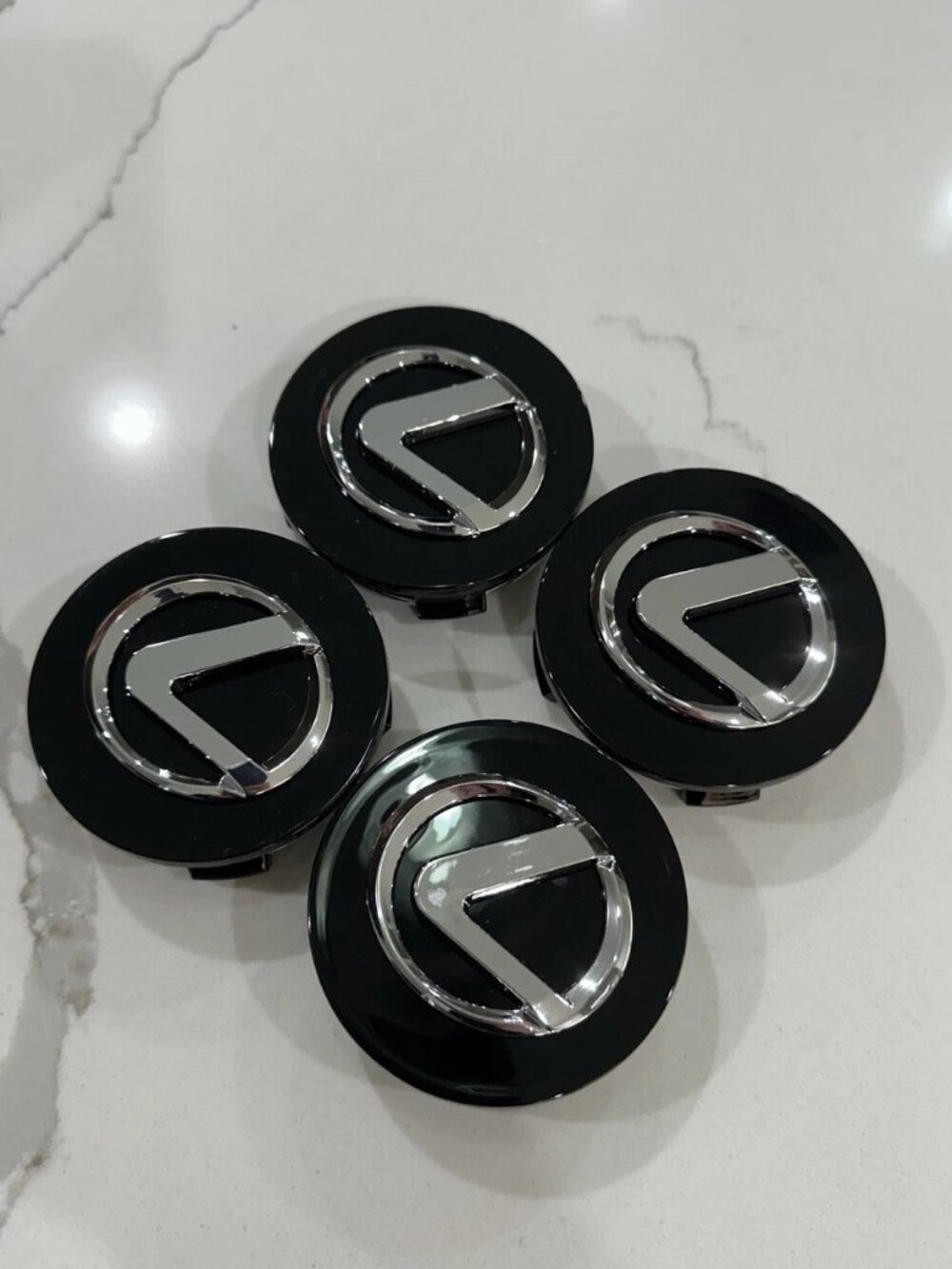 (4X) LEXUS Black & Chrome Badge Logo 62MM Wheel Center Caps Hub 42603-30590